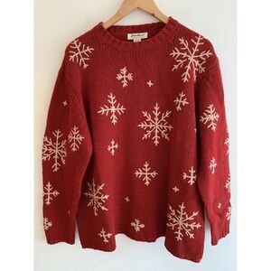 Vintage 90s Eddie Bauer Women's Sweater L Snowflake Pattern Wool Knit Holiday